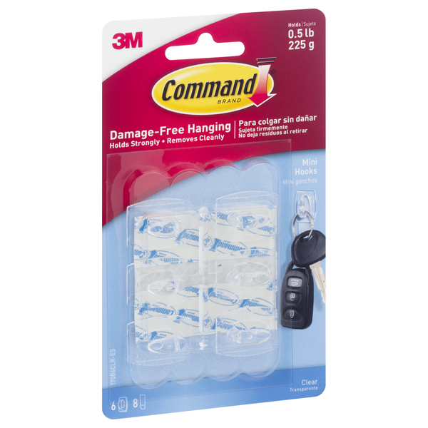 3M Command Mini Hooks Clear - 6 ct pkg