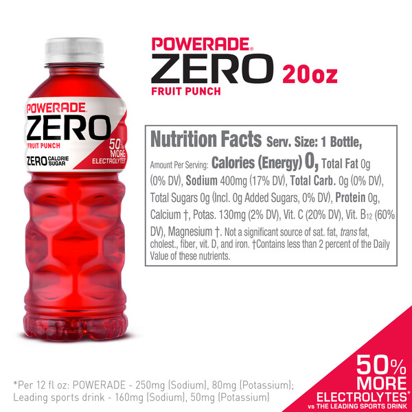  Powerade Zero Fruit Punch, 20 oz Bottle (Pack of 8) : Sports  Drinks : Grocery & Gourmet Food