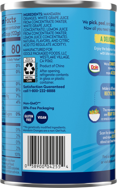 Dole No Sugar Added Mandarin Oranges in 100% Fruit Juice - 15 oz