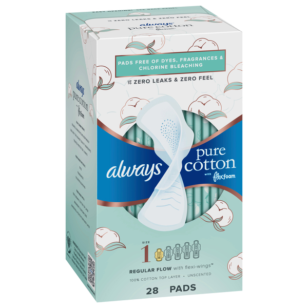 Always Pure Cotton Pads Size 1 Regular Flow with Flexi-Wings