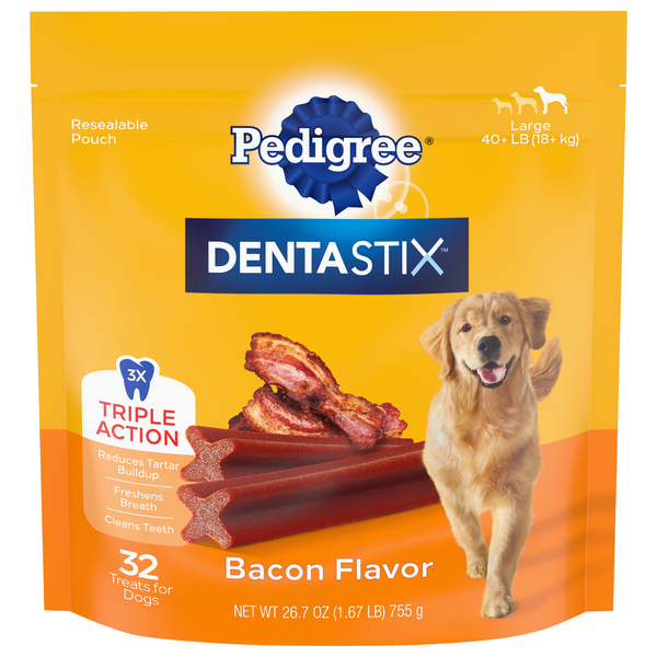 PEDIGREE DENTASTIX Bacon Flavor Treats for Large Dogs 32 ct 1.72 lb box GIANT