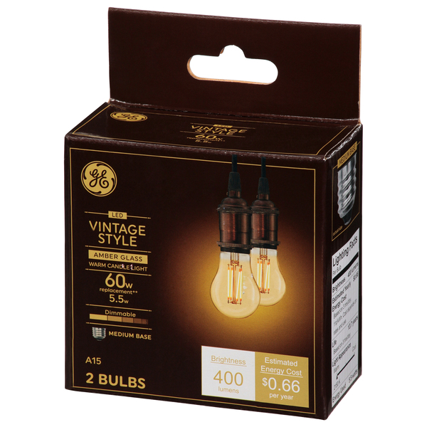 GE LED Vintage Style Light Bulb Warm Candle Light 60W 2 ct pkg