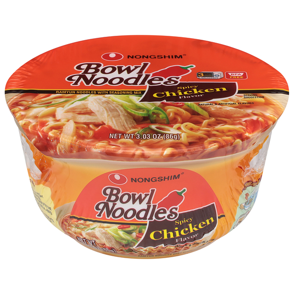 Nongshim Bowl Noodle Spicy Chicken Ramyun Ramen Noodle Soup Bowl, 3.03oz X  12 Count