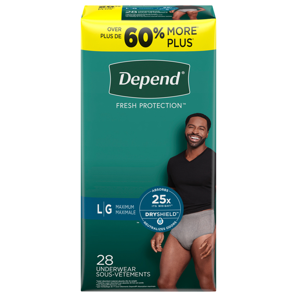Depend Men's Fresh Protection Incontinence Underwear Maximum Gray L - 28 ct  pkg