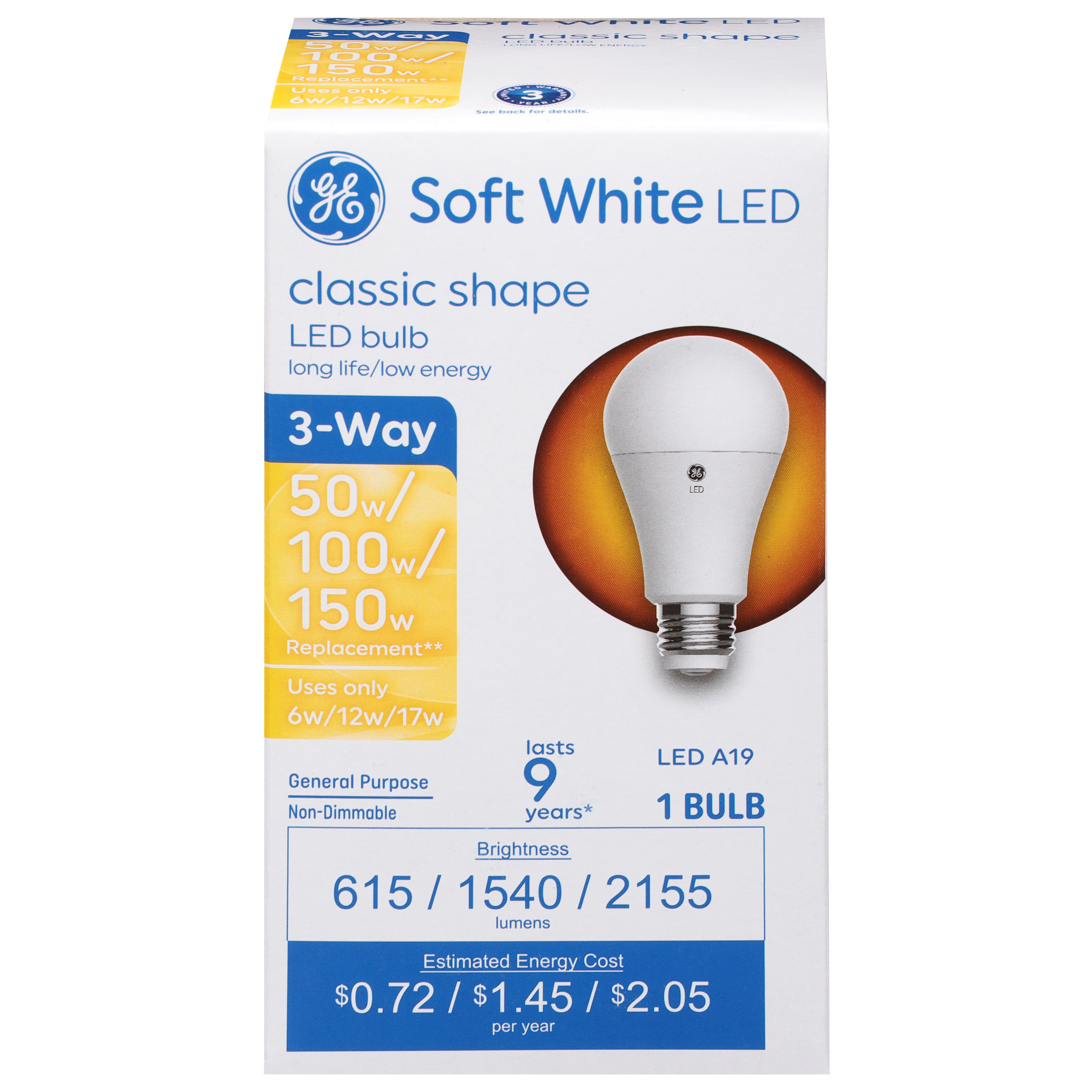 GE LED 3 Way Light Bulb Soft White 50W 100W 150W Replacement