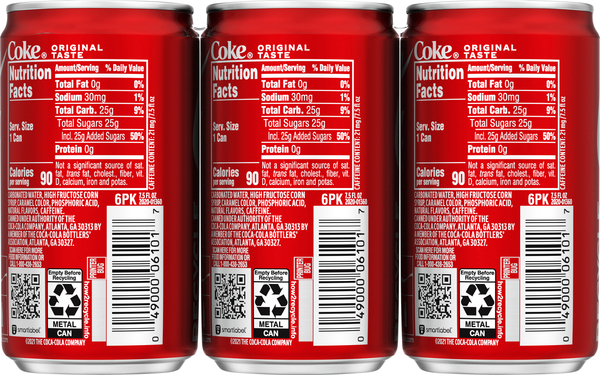 Coca-Cola Classic Soda Mini - 6 pk - 7.5 oz can | MARTIN&rsquo;S