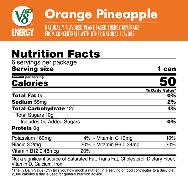 V8 Plus Energy Beverage Orange Pineapple 6 pk 8 oz can GIANT