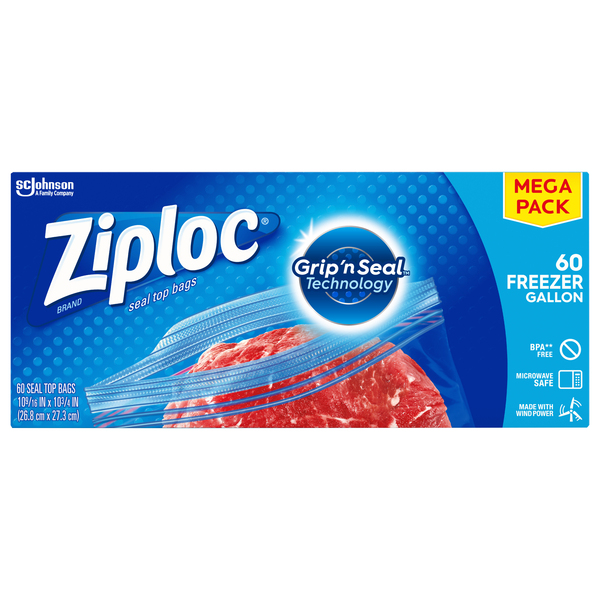 Ziploc Brand Storage Gallon Bags with Grip 'n Seal Technology, 60 Count