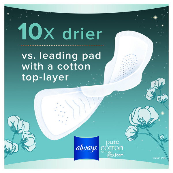 Always Pure Cotton FlexFoam Pads with Wings Overnight Absorbency Size 4  Unscented, 20 count - Foods Co.