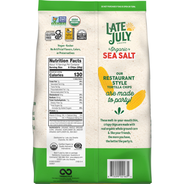 Late July Snacks Tortilla Chips Sea Salt Gluten Free Organic