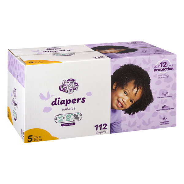 Always My Baby Size 5 Baby Diapers 27+ lb - 112 ct pkg