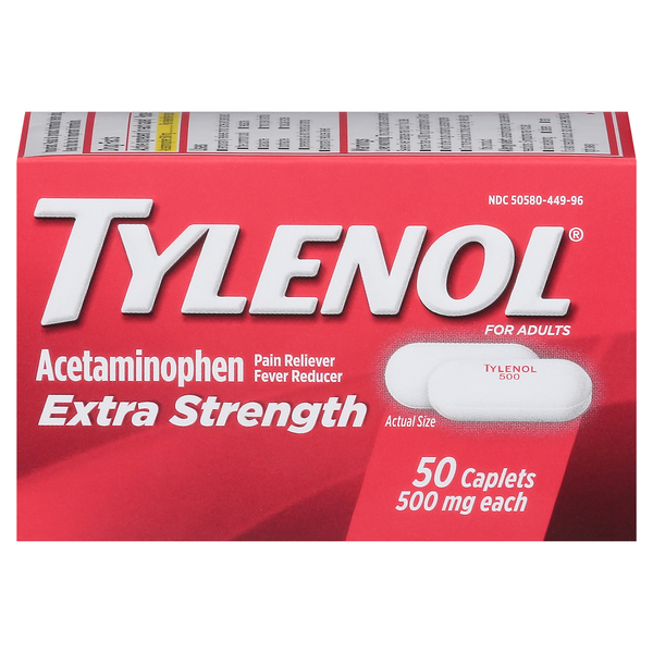 Tylenol Adults Acetaminophen 500 mg Pain Reliever Caplets 50 ct