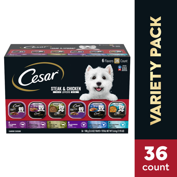 CESAR Steak Chicken Lovers Variety Pack Adult Wet Dog Food 36 ct 7.93 lb pkg Giant