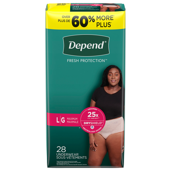 Depend Women's Fresh Protection Incontinence Underwear Maximum Blush L - 28  ct pkg