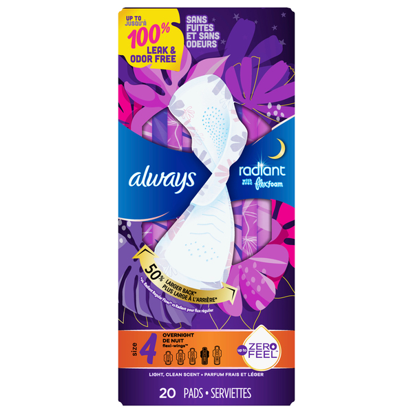 Always Maxi Fresh Size 4 Overnight Pads With Wings Scented Pkg/24