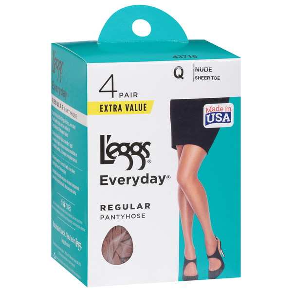 L'eggs Pantyhose Regular Nude Sheer Toe Size Q - 4 ct pkg