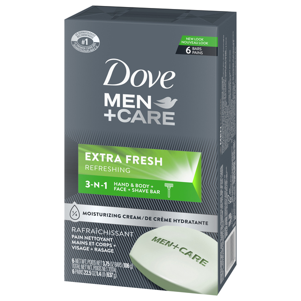 Dove Men+Care Body and Face Bar to Clean and Hydrate Skin Extra Fresh Body  and Facial Cleanser More Moisturizing Than Bar Soap, 3.75 oz, 4 Bars