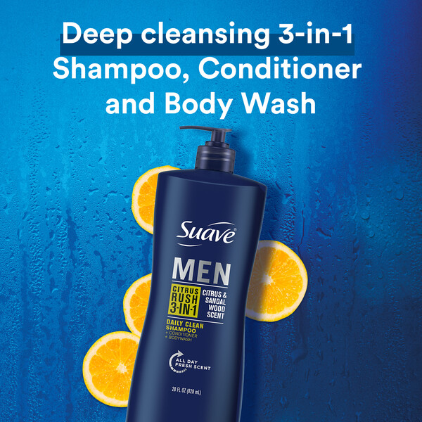 Suave Professionals Men's 3-in-1 Shampoo Conditioner & Body Wash, Citrus Rush - 28 fl oz bottle