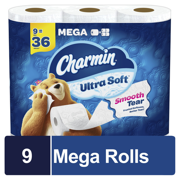 Charmin Ultra Soft Mega Roll 2-Ply Toilet Paper Unscented - 9 