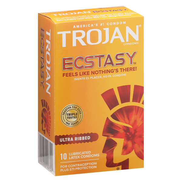 Trojan Ecstasy Ultra Ribbed Lubricated Latex Condoms 10 ct box