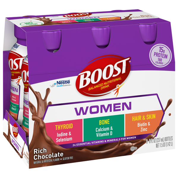BOOST Women Rich Chocolate 15g Protein Balanced Nutritional Drink 6 pk 8 oz btl GIANT