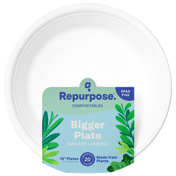 Repurpose Compostables Heavy Duty Sectional Paper Plates 10 Inch
