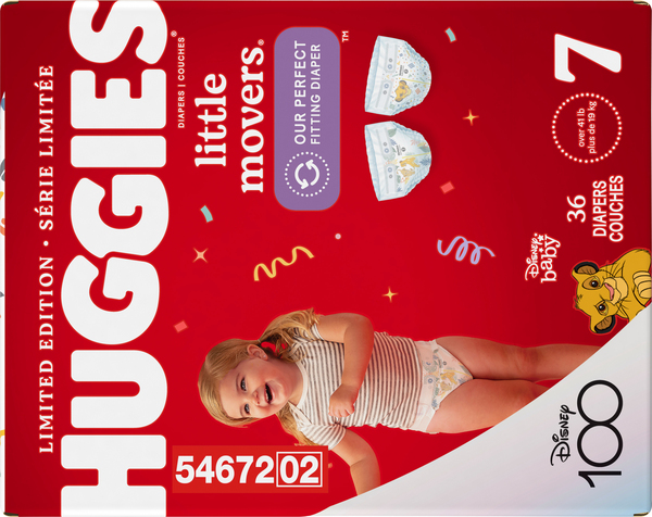 Huggies Little Movers Size 7 Baby Diapers 41+ lb - 36 ct box