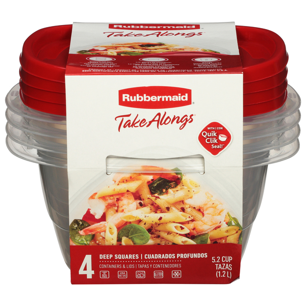 Rubbermaid TakeAlongs Containers & Lids, Deep Squares, 5.2 Cups - 4 containers & lids