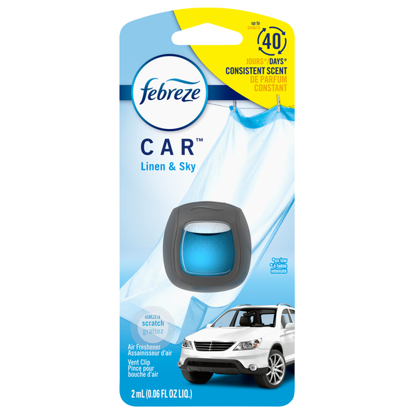 Febreze Car Vent Clip Linen & Sky Air Freshener, 0.06 fl. oz.