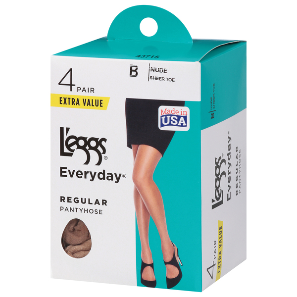 L eggs Everyday Pantyhose Nude Sheer Toe Regular Size B 4 ct pkg