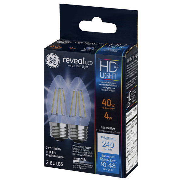 GE Reveal LED HD LIGHT Bulbs Clear Dimmable 40w Replacement 2 ct box MARTIN S