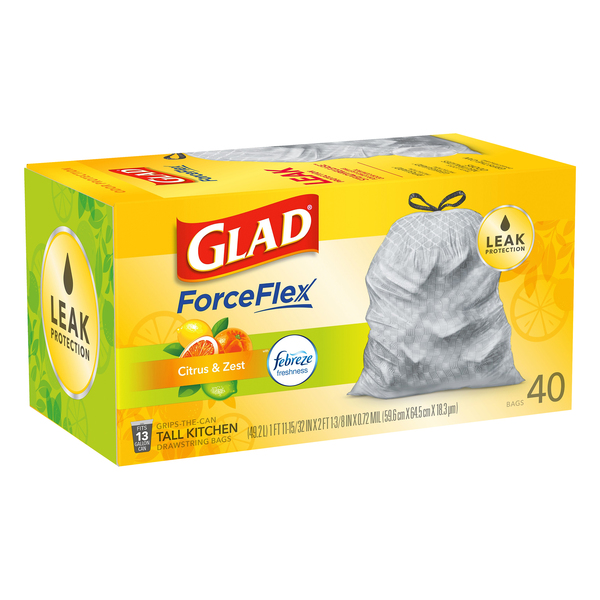 Glad Forceflex Drawstring Trash Bags - Lemon Zest - 13 Gallon
