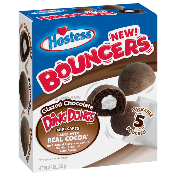 HOSTESS BOUNCERS Glazed Chocolate DING DONGS, Packable Pouches, 5 Pouches ,  8.2 oz 