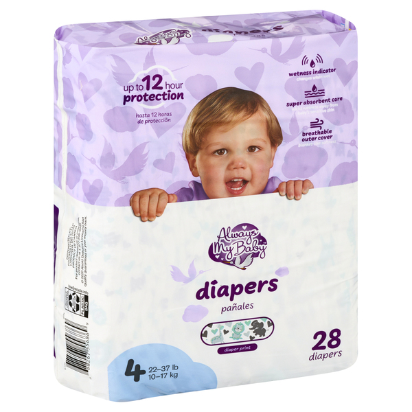 Always My Baby Size 4 Baby Diapers 22-37 lb - 28 ct pkg
