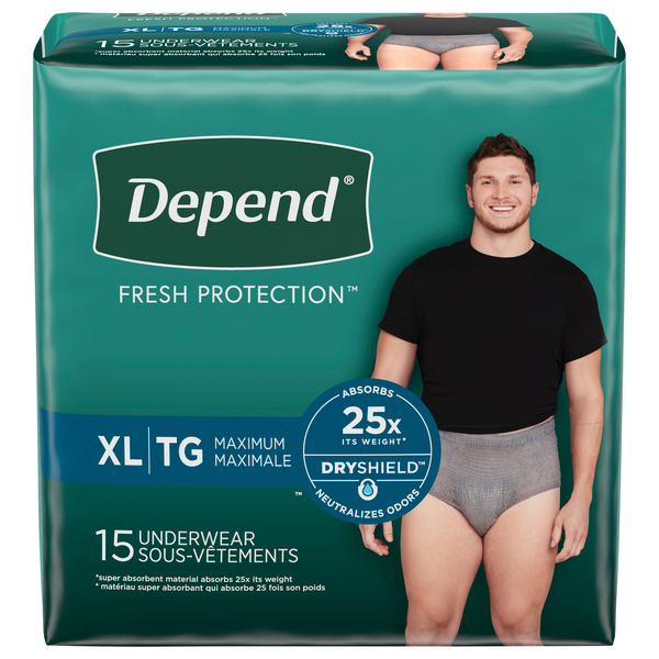 Depend Men's Fresh Protection Incontinence Underwear Maximum XL Gray - 15  ct pkg
