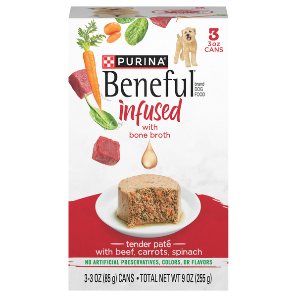 Purina Beneful Infused Pate Beef Carrots Spinach Adult Wet Dog Food 3 ct 9 oz pkg GIANT