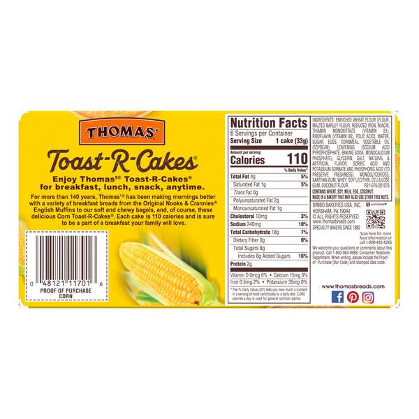 Thomas Corn Toast R Cakes 6 ct 7 oz pkg MARTIN S
