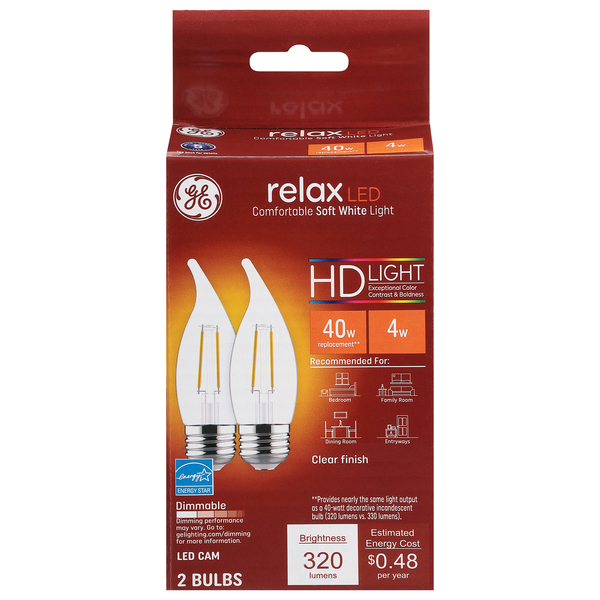 GE Relax LED HD Light Bulb Soft White Dimmable 40w Replacement 2 ct box Giant