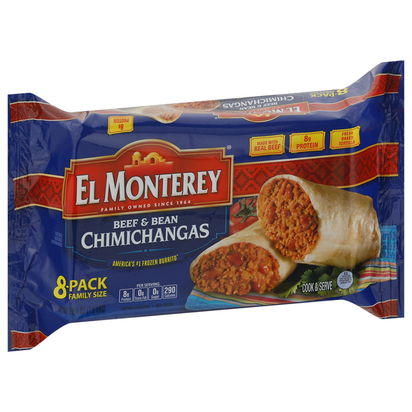 El Monterey Chimichangas, Beef, Bean & Cheese Flavor, Family Size 8 Ea