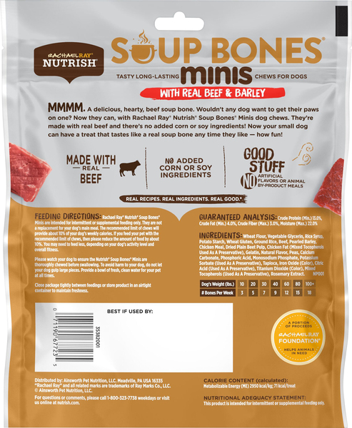 Rachael Ray Nutrish Soup Bones Minis Beef Barley Dog Chews 8 ct 6.3 oz pkg GIANT