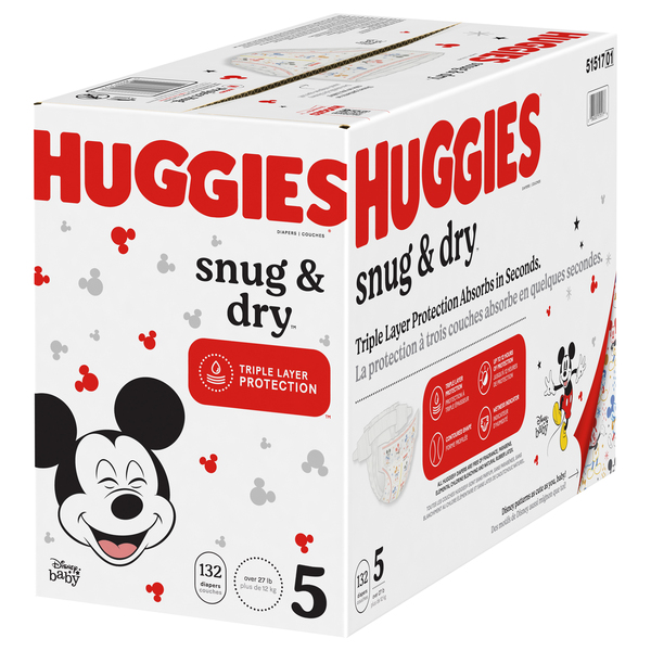  Huggies Size 5 Diapers, Snug & Dry Baby Diapers, Size