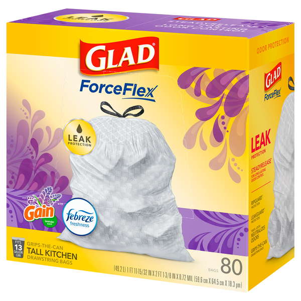 Glad ForceFlex Max Strength Tall Kitchen Drawstring Trash Bags, Gain  Lavender (13 gal., 120 ct.) - Sam's Club