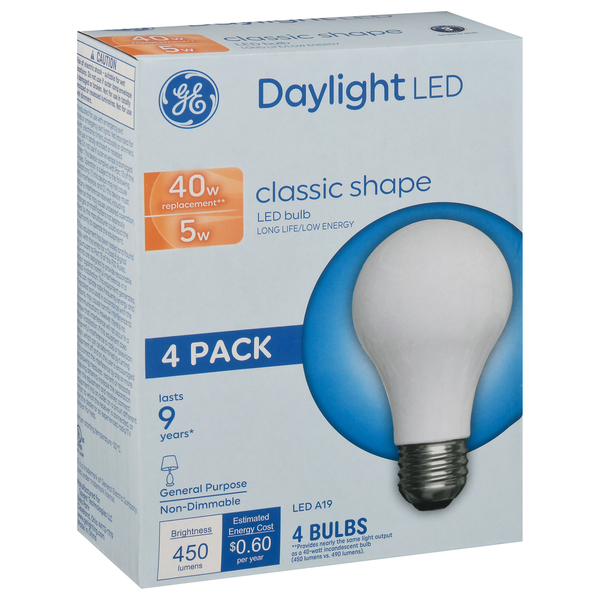 GE LED Daylight Classic Shape Light Bulbs Non Dimmable 40w 4 ct box GIANT