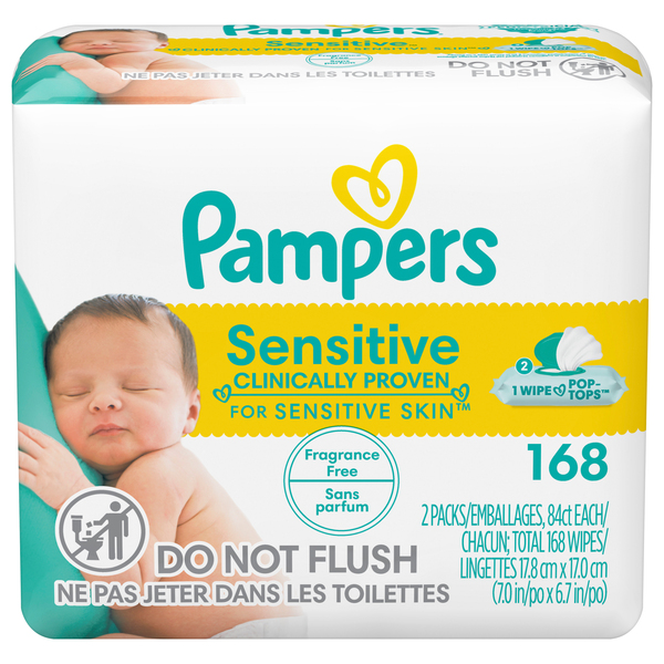 Pampers Baby Wipes Sensitive Fragrance Free 56 ct ea 3 pk 168