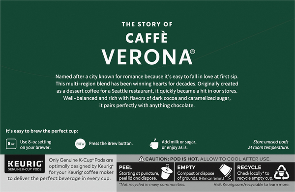 Starbucks Caffe Verona Dark Roast Coffee K Cup Pods 10 ct box Stop Shop