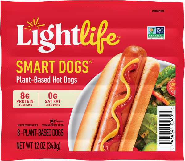 Lightlife Smart Dogs Plant Based Vegan Hot Dogs 8 ct 12 oz pkg