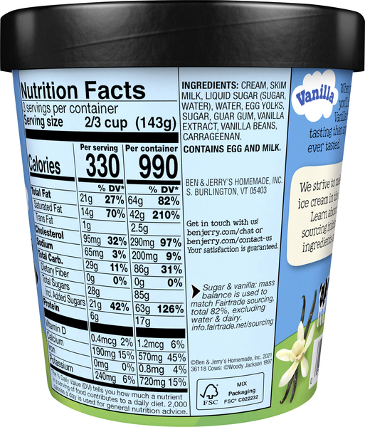 Vanilla Ice Cream Food Label Vanilla Ice Cream Ben Jerry s