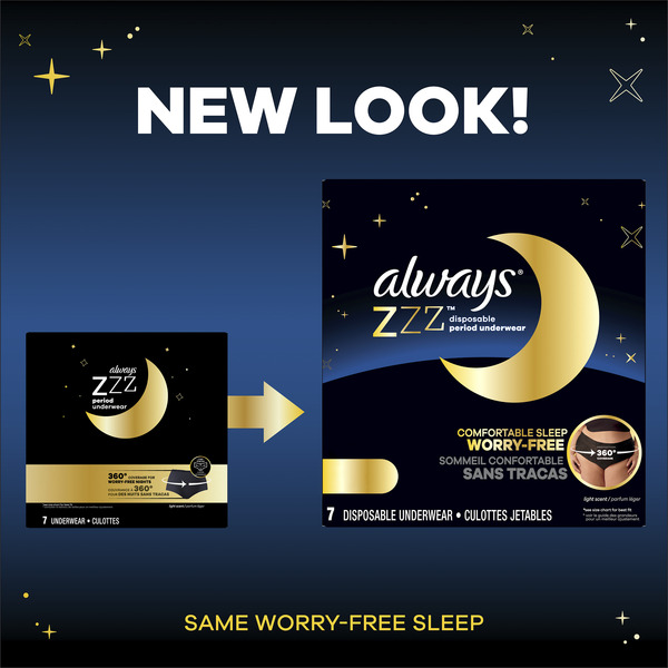  Always ZZZ Overnight Disposable Period Underwear for Women Size  LG, 360° Coverage, 7 Count : Health & Household