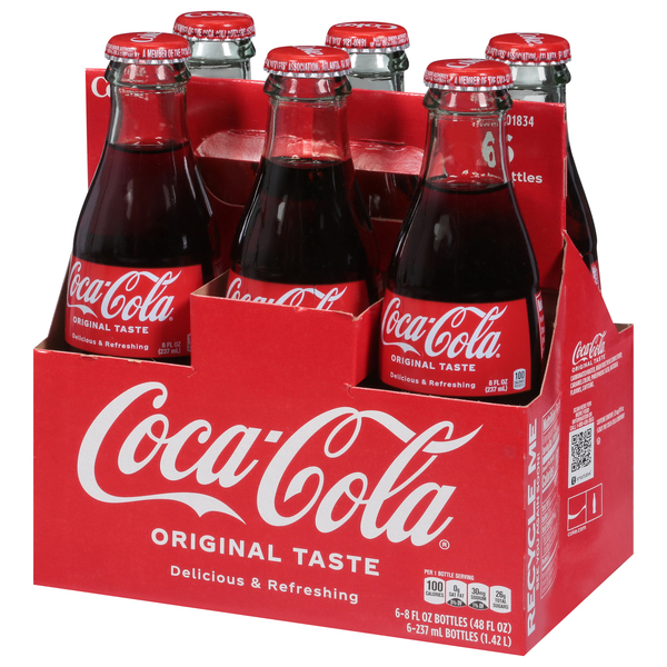 Coca-Cola Zero Sugar Glass Bottles, 8 fl oz, 6 Pack
