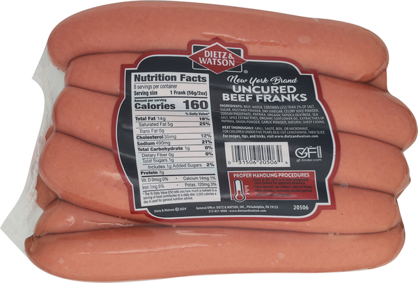 Dietz Watson New York Brand Uncured Beef Franks 8 ct 16 oz pkg Food Lion